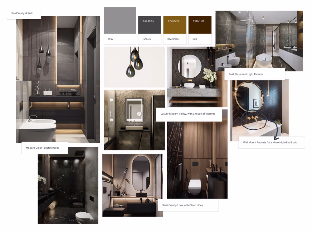Solstizio mood board for a luxury powder room design